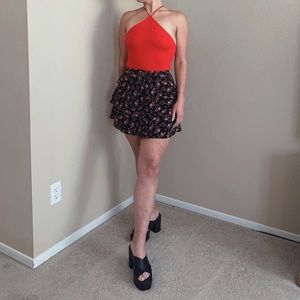 Zara - Floral Tiered Mini Skirt with Button Front